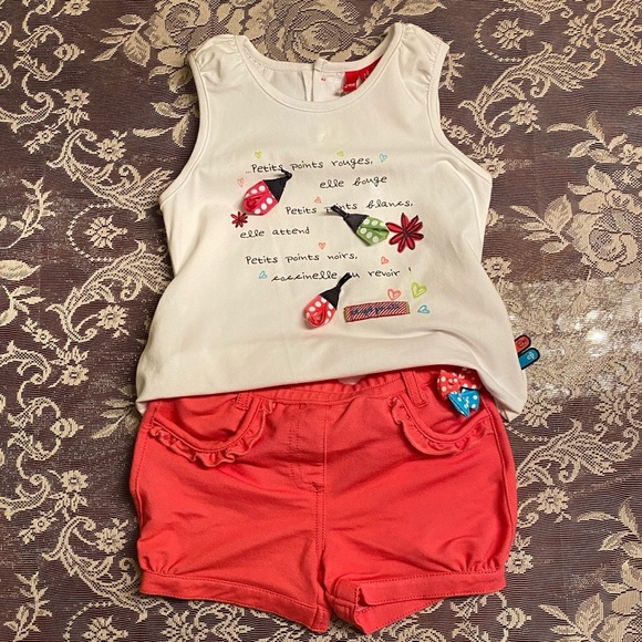 Chapeau Pointu, Girls Toddler Size 24 Mths, White Tank w/Pink short Matching set - Picture 1 of 9